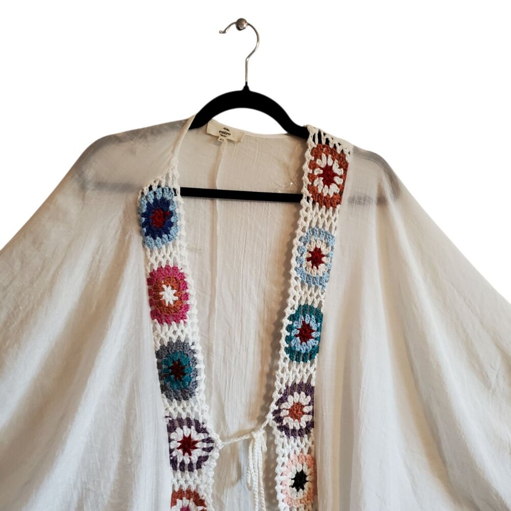 Entro Anthropologie White Medium Colorful Crochet Flowers Floral Cardigan XL - Picture 3 of 15